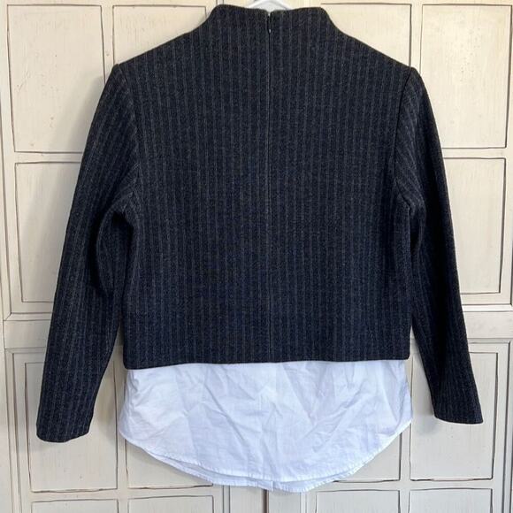 Theory size small navy pin stripe wool blend sweater top blouse - Picture 3 of 4